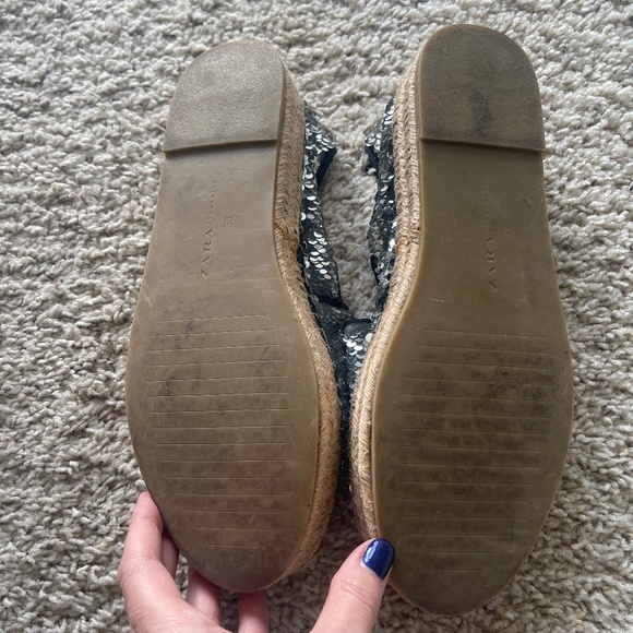 ZARA Silver Sequin Espadrilles Size 39 Gently Loved - Picture 8 of 8
